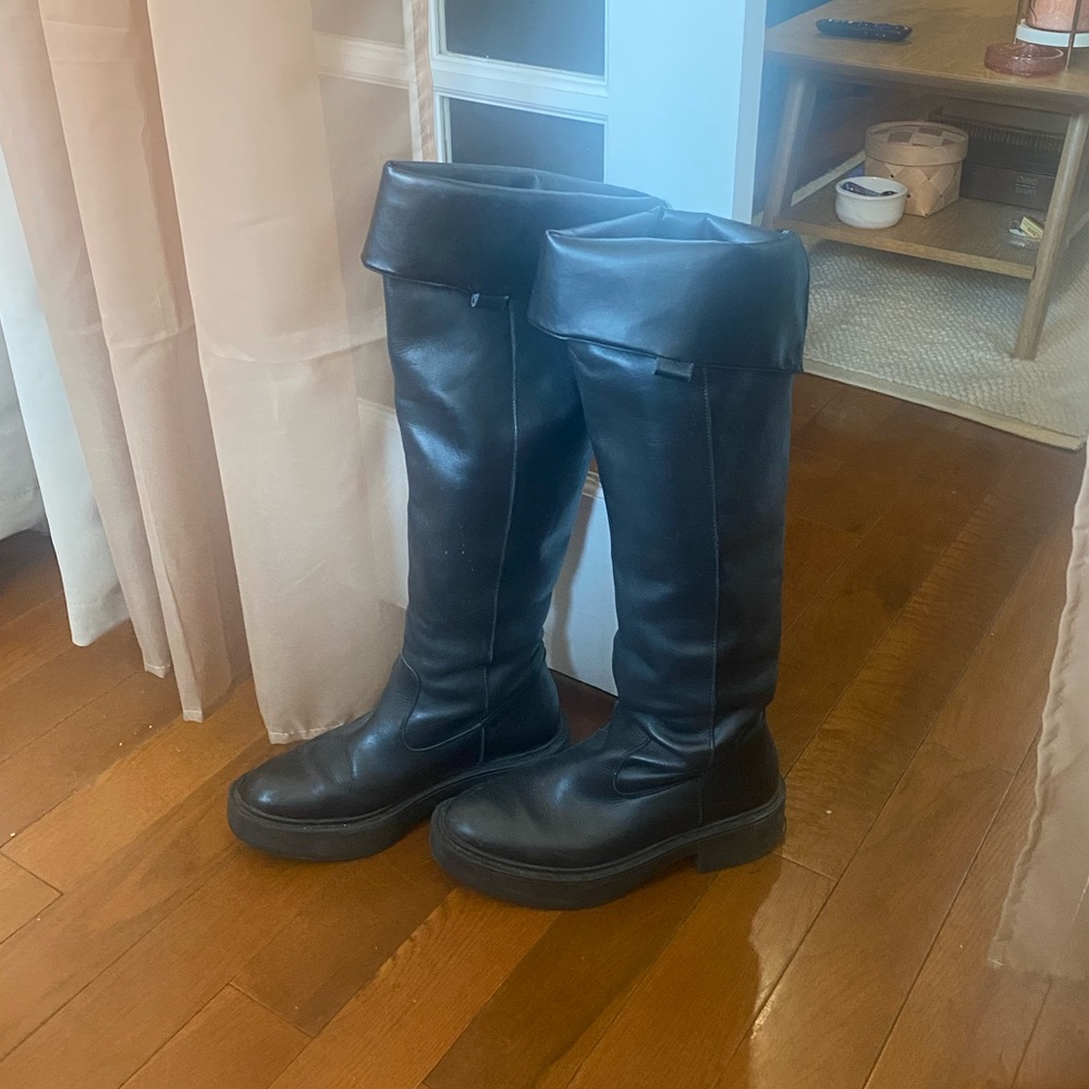 Black Real Leather Riding Boots